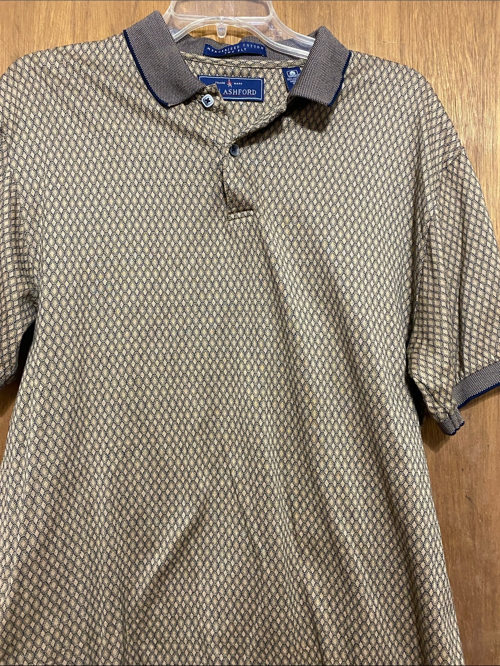 John Ashford Tan Patterned Polo with Contrasting Collar